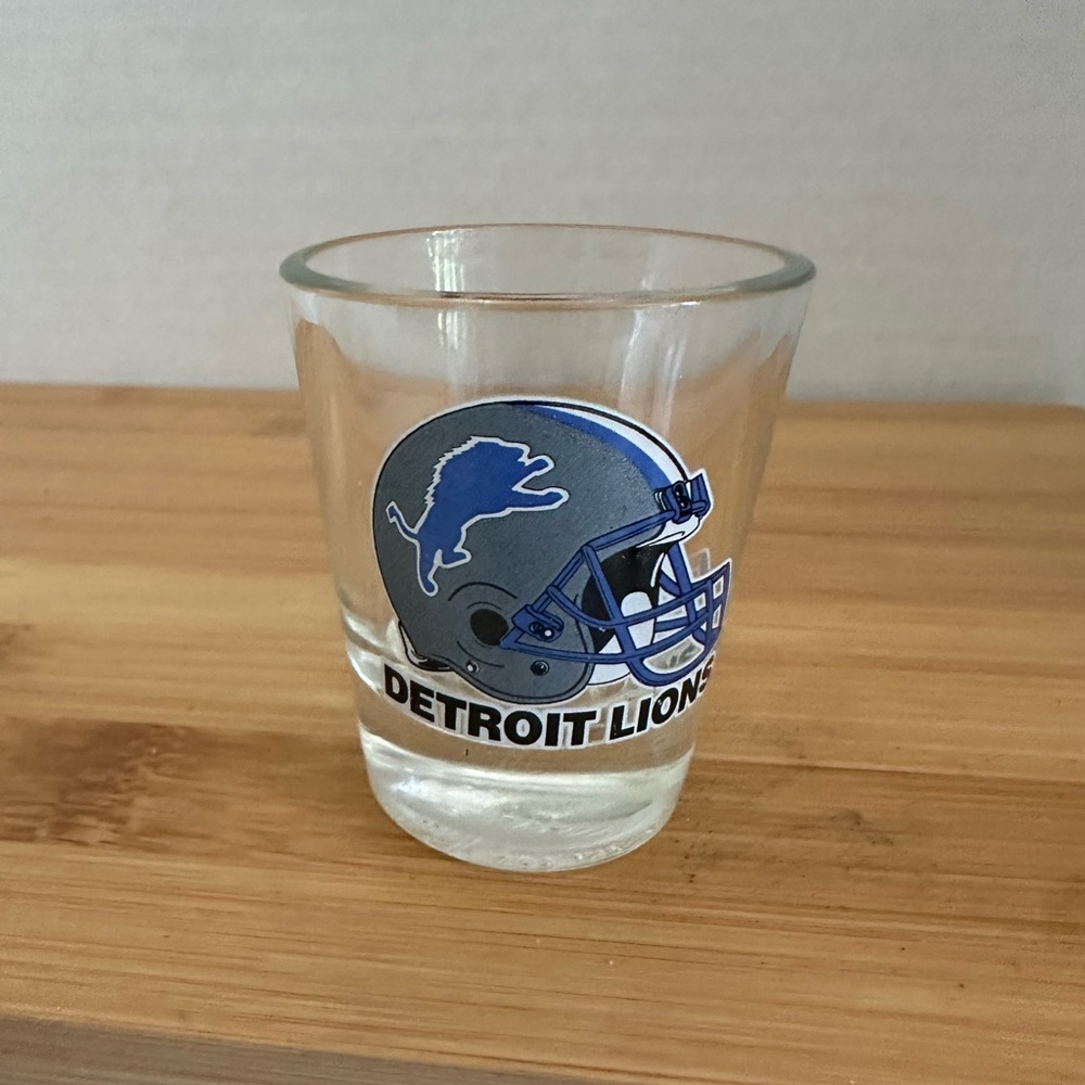 NFL Detroit Lions Shot Glass - Blue and Clear. Officially licensed product.